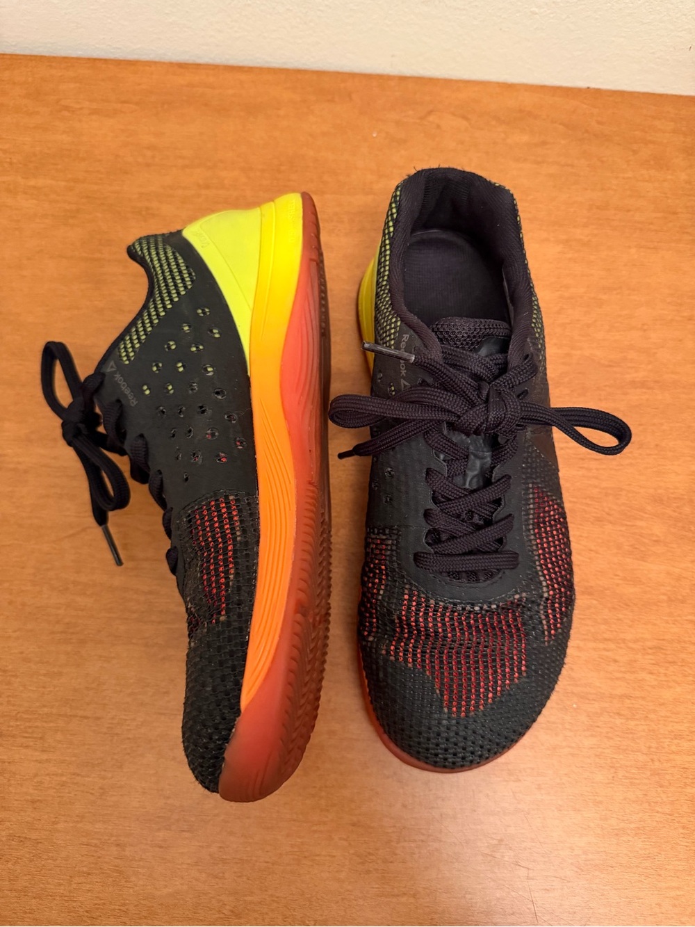 Reebok lifting Sneakers with Red Knit Accents and Yellow Heel